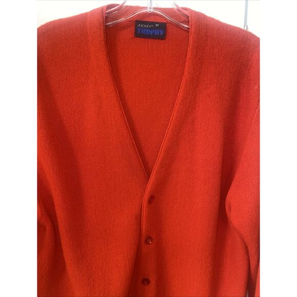 Men’s 60s Vintage Jockey Red Cardigan Sweater Acrylic Button Up Sz Medium - Picture 2 of 7